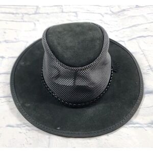 American Hat Makers BREEZE Leather Mesh Sun Hat Wide Brim UPF50 Black USA SIZE M
